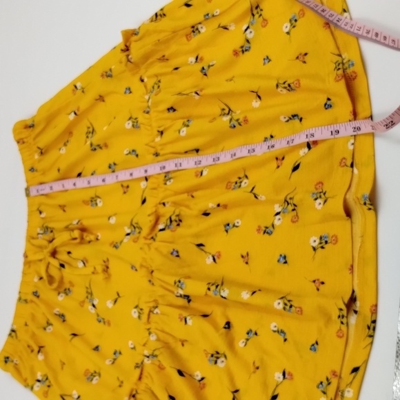 ShoSho Women's size Large mini tiered A-Frame skirt yellow floral drawstring - Picture 8 of 8